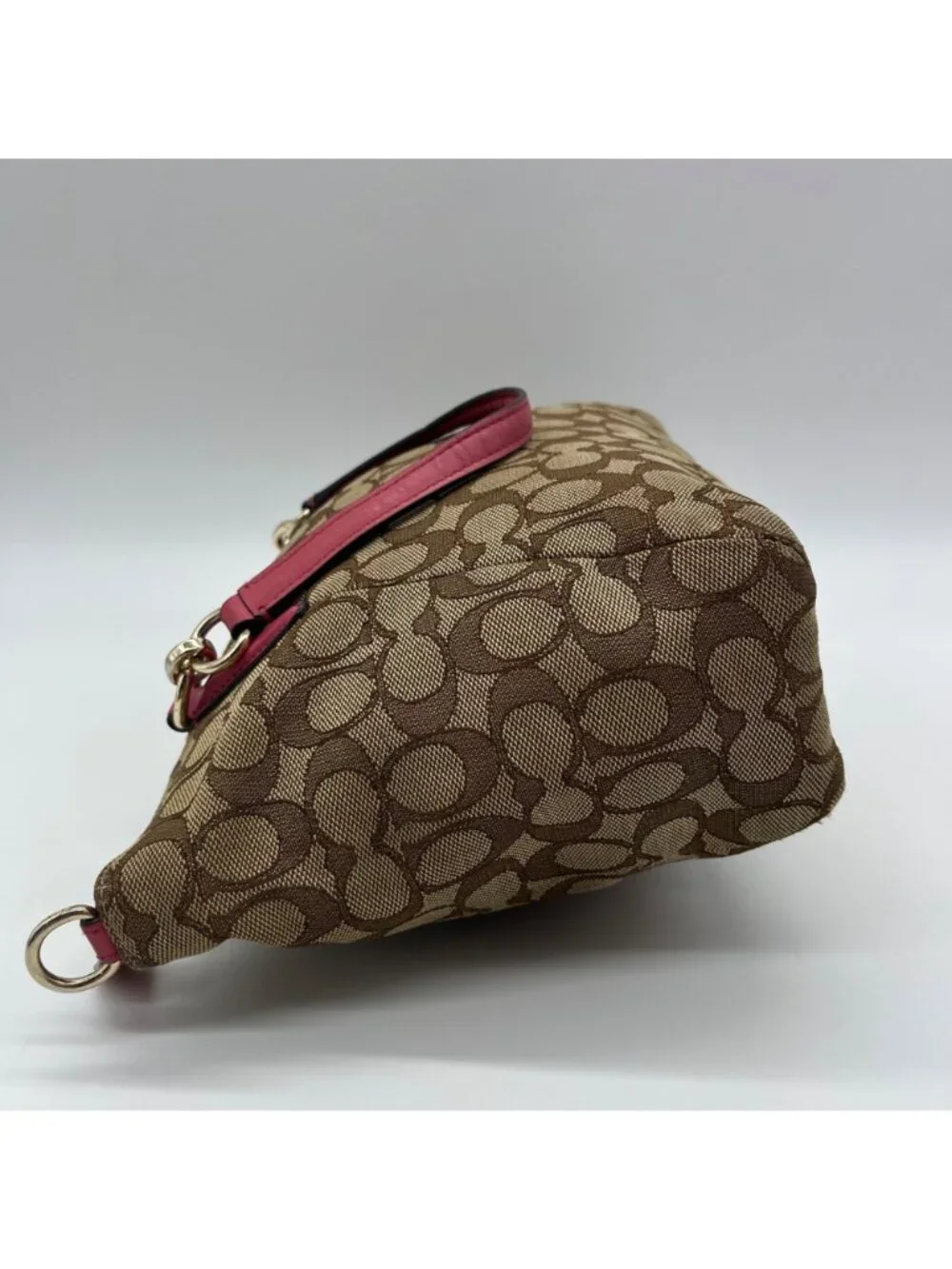 Coach Brown Canvas And Pink Leather Trim Convertible Hand Bag